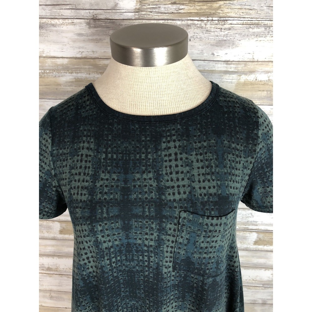 LULAROE  Green Dress Hunter Short Sleeve Hi Low Pocket Tee Sz XXS - Picture 2 of 6